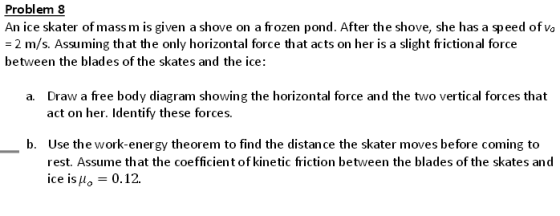 An ice skater of mass m is given a shove on a froz