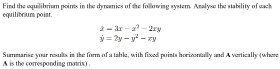Find the equilibrium points in the dynamics of the following system. Analyse the stability of each equilibrium point. 3x – x2