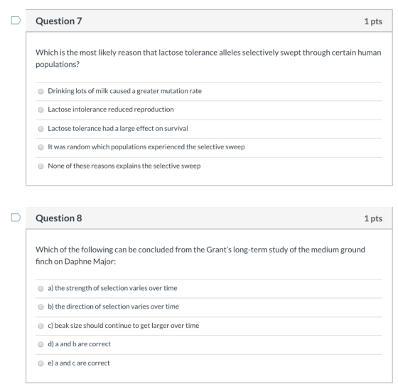 Question 7 1 pts Which is the most likely reason that lactose tolerance alleles selectively swept through certain human popul