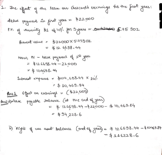 dease payment in first year = $22.000 .P.V. of cannuity $1 of 10% for years = 0.42450 5.75 902 Present value = $22000 X 5.759