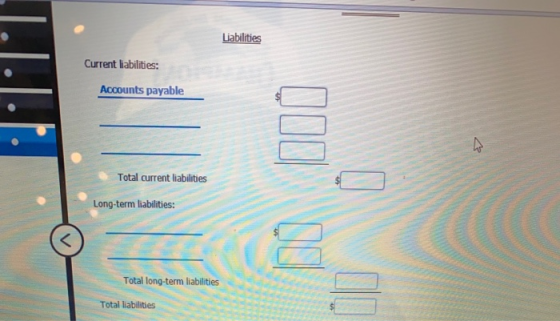 Liabilities Current liabilities: Accounts payable Total current liabilities OOO OO Long-term liabilities: Total long-term lia