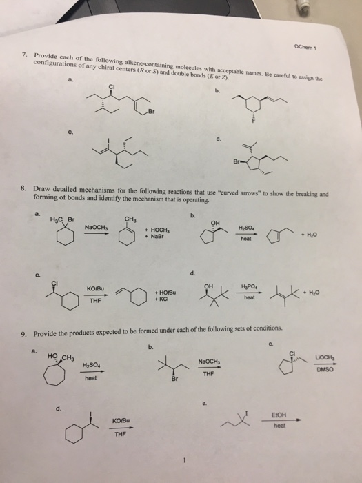 Chem 1 7. Provide each of the following alkene-containing molecules with acceptable names. Be careful to assign the configura