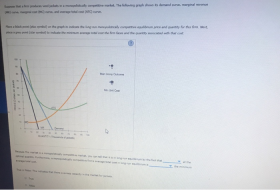 na monopolistically competitive market. The following graph shows its demand curve, marginal revenue ure, and total cost (ATC