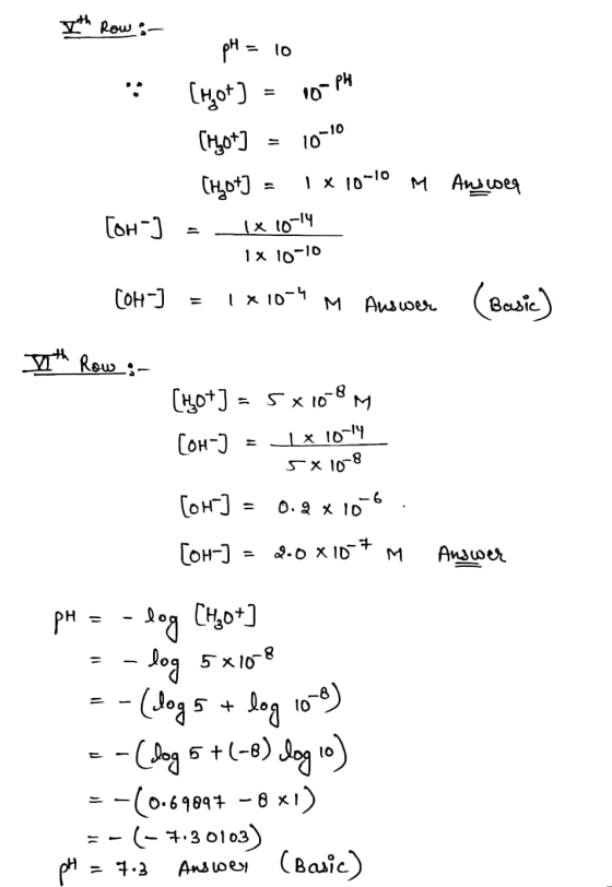 Ith Row :- 10- PA pH = to (но* ) (но1] Сң,6*] 10-10 1х10-10 м AuuseЯ (он-] (х 10-14 1x 10-10 (он-) 1х10-4 Auswer (Basic ч Ro