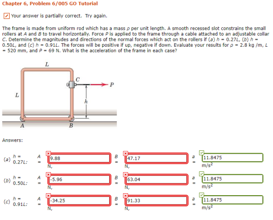 Chapter 6, Problem 6/005 GO Tutorial Your answer is partially correct. Try again. The frame is made from uniform rod which ha