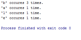 b occures 3 times. a occures 1 time. occures 1 time occures 1 time Process finished with exit code 0
