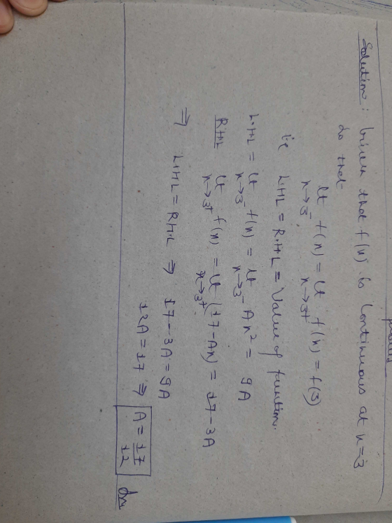 te Solution brink that f(u) to Continuous at u=3 do that et ten- tlu) = f(3) n3 n3t LIHL Rotal = Value function. L.HL = lt tu