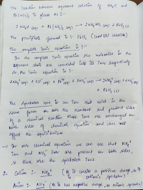 The reaction between aqueous solution of NHall and Pb(NO3)2 is given as or 2 NHAU cag, & Pb (NO) cag) - 2NHG NO, (ag) & Pb 1₂