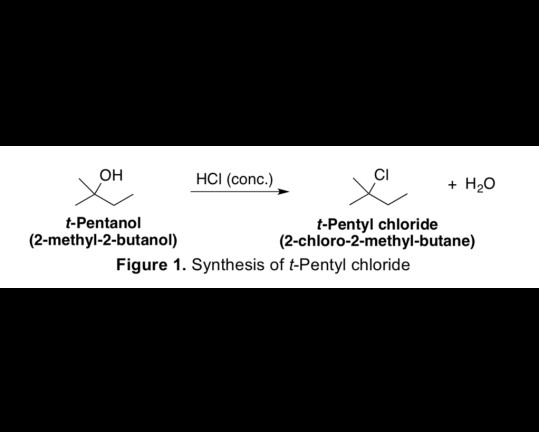CI Он HCI (conc.) H2о t-Pentanol t-Pentyl chloride (2-chloro-2-methyl-butane) (2-methyl-2-butanol) Figure 1. Synthesis of t-P