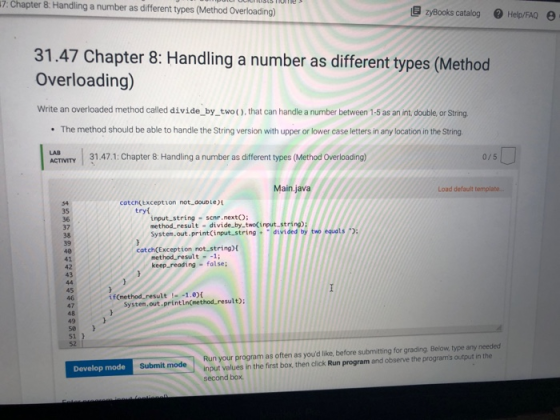 17: Chapter 8: Handling a number as different types (Method Overloading) J o pulli UCILISIS lule zyBooks catalog Help/FAQ 31.