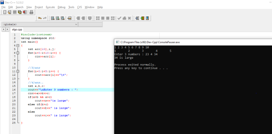 Dev-C++ 5.2.0.2 Eile Edit Search View Project Execute Debug Tools CVS Window Help IO. * B65E 10HIIH+* ] 0 (globals) algo.cpp