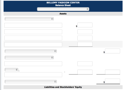 BELLEMY FASHION CENTER Balance Sheet Assets Liabilities and Stockholders Equity