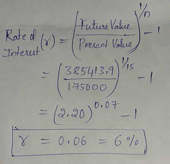 Future Value - 1 eat (x) = ( Present Value) Interest - 1385413,9 15, (175000 = (2.20) 0.071 8 – 0.06 = 6%