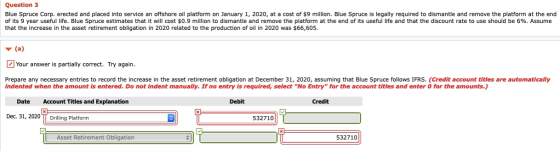 Question 3 Blue Spruce Corp. erected and placed into service an offshore oil platform on January 1, 2020, at a cost of $9 mil