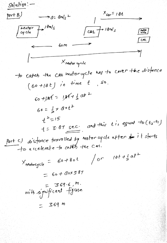 Soluhon: art B Motor 4de CAA 2 る&T Sec. and tur t is equal to(t Part C) dstonce travelled by motor c de after 4-, t sh-ts 2 Moho ycle 363.6 ,m