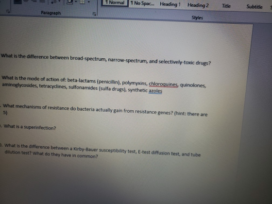 LT Normal , 1 No Spac. Heading 1 Heading 2 Subtitle Paragraph Styles What is the difference between broad-spectrum, narrow-sp