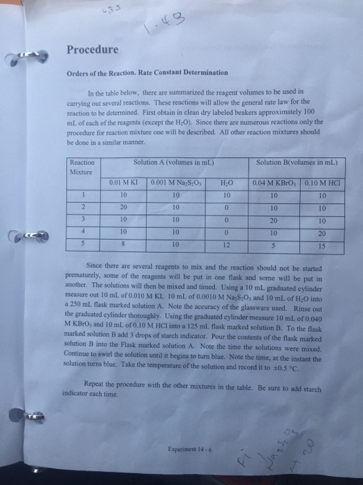 Based on this lab experiment, what are all the equ