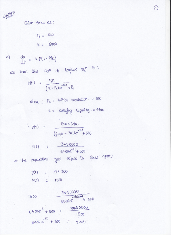 Guen dota as 500 K 690O dt Plt Bk -Kt uhae Po faiol population. So 500 x 600 Plt) - (6400-500)e-Kt 500 3450000 -kt 6400500 Pu