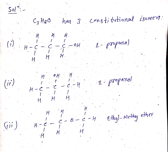 C3.480 hos 3 constitutional isome>}: H . !!! -H-ċ-ċ-C.-OH .I. - propano) HH H. H OHH . - C H-C -C.-H ::HHH : Ethyl-Methy ethe