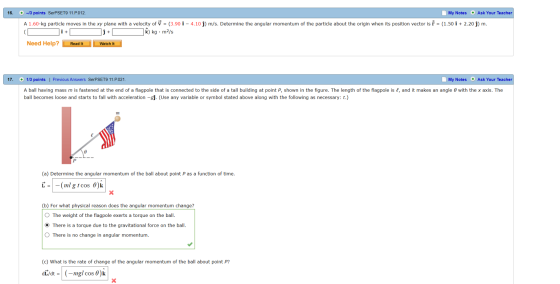 16. + -13 points SerPSET9 11.P.012. My Notes + Ask Your Teacher A 1.60-kg particle moves in the xy plane with a velocity of v
