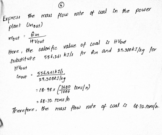 in of coal rate the power flow Express plant the may linout) Qin mout = It Vout of coal is tout fir ain and 29,300k Ilka Here
