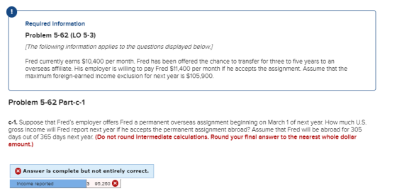 Required Information Problem 5-62 (LO 5-3) [The following Information applies to the questions displayed below.] Fred current