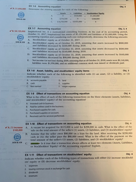 EX 1 6 Accounting Equation A 1 895 000 Determine The Missing Amount 