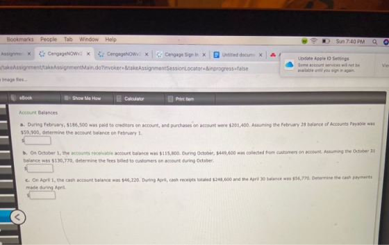 Bookmarks People Tab Window Help D Sun 7:40 PM 0 Assignmer X i CengageNOW. X 1 CengageNOW2 X : Cengage Sign in X Untitled doc