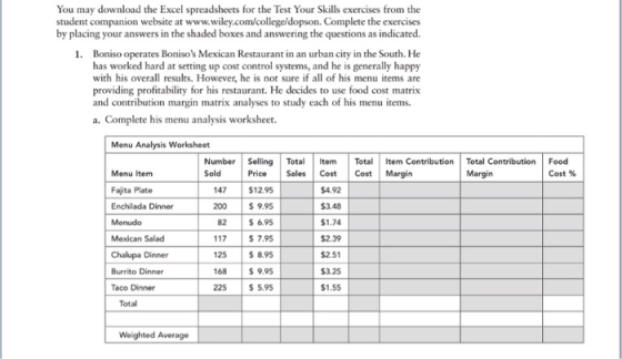You may download the Excel spreadsheets for the Test Your Skills exercises from the student companion website at www.wiley.co