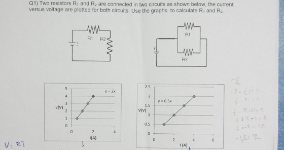 Two resistors R_1 and R_2 are connected in two cir