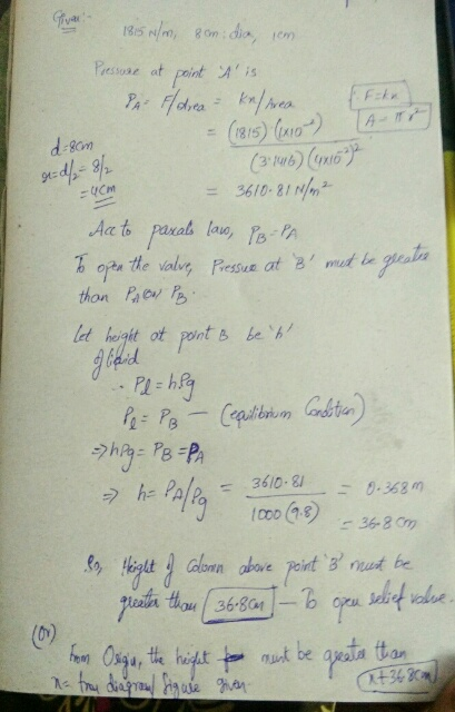 1815 N/m, son:dia, sem Pressure at point tis Pa Florea - ke/Area d-8cm (1815) (x10) (3*146) (1916) r=d/2 = 8/2 - CN 3610.81