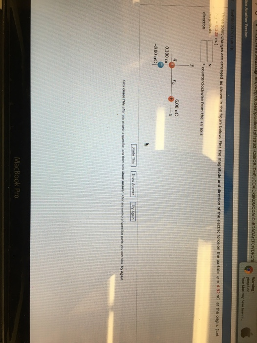 force on the as 6.00 nC 0.100 m -9.00 nC