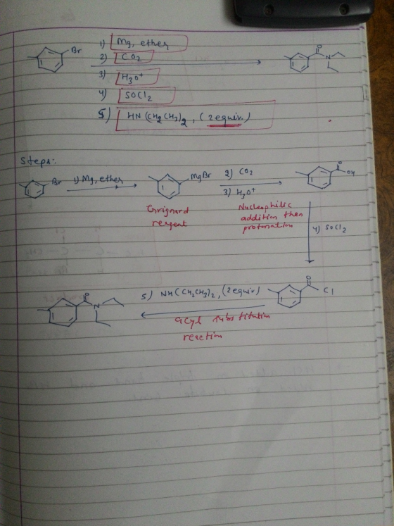 mg, ether CO2 2 4) Soch 5) | HN (CH₂ CH2 lg, (require) stepi Br 2 Co2 MgBr J Mg, ether Grignard regent 3) Hot Nucleophilic ad