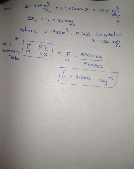 3 Given, Q o.15 m3 sec Volume v:970m3/ muss F- /296025 2n G3ox200o 0-56 12 Mm