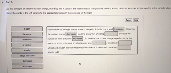Part A Use The Concepts Of Effective Nuclear Charge Shielding And N 