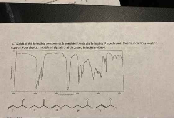 b. Which of the following compounds is consistent with the following IR spectrum? Clearly show your work to support your choi