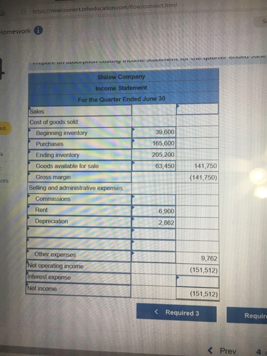 https://newconnect.mheducation.com/flow/connect.html Homework TURI Wouny H TC DLLCIRCULIOL UIC Yuur Shilow Company Income Sta