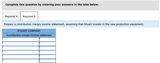 Complete this question by entering your answers in the tabs below. Required A Required B Prepare a contribution margin income