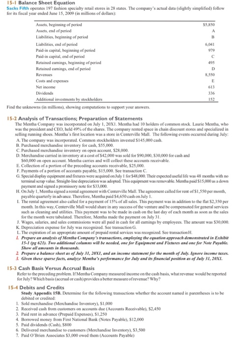 15-1 Balance Sheet Equation Sacks Fifth operates 197 fashion specialty retail stores in 28 states. The companys actual data