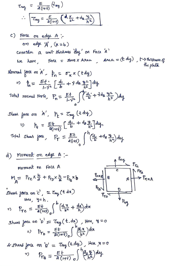 Tuy 2 (i+v) . Try = feltry (14 32 ta 2 2 2 2 on Face À Stress X Area Arice = (t dy), t-thickenen or c) Force on edge A :- on