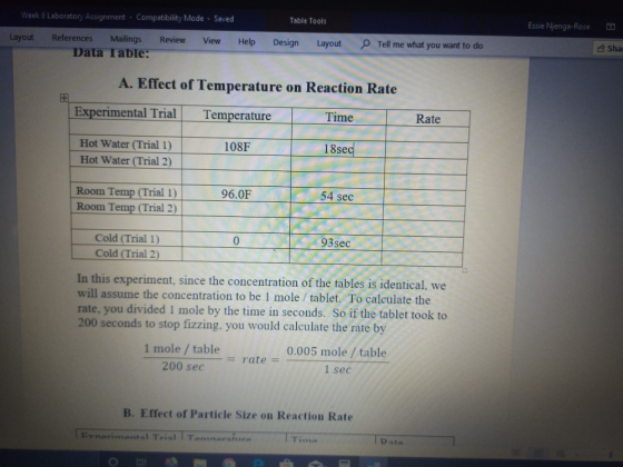Week 6 Laboratory Assignment - Compatibility Mode - Saved Table Tools Essie Njenga-Rose D Layout Review View Help Design Layo