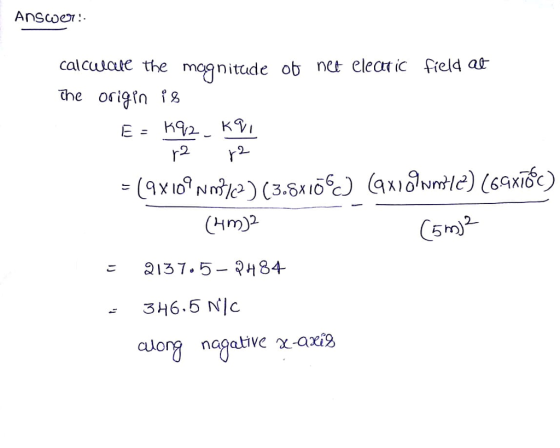 Ansoe7 calcuuaule the mognittude ob nct eleat ic freld ar the origin 2 (5m) 2137-5- 84- 3H6.5 Nlc cuorg nagative x-axi9