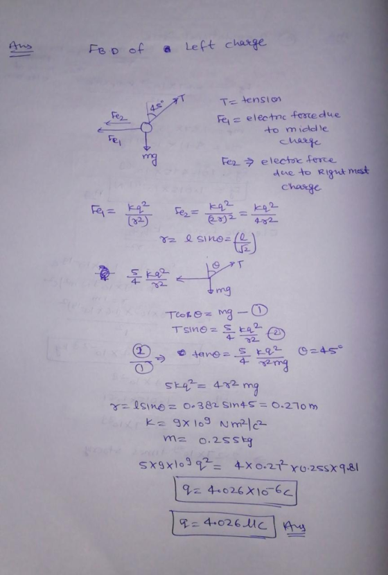 T= tension Fe Fe electnc festedue to miclal le ei Fea_ electic ferce de to Rigt mest chasge 82 4- mg