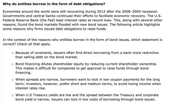 Why do entities borrow in the form of debt obligations? Economies around the world were still recovering during 2012 after th