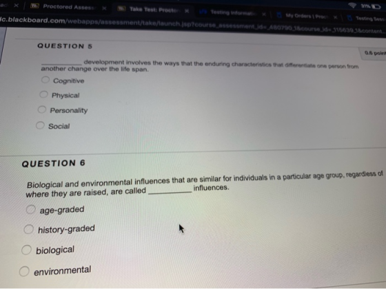 ac × / Proctored Assess × m) Take Test Proeto esting inra OrdersPr esting Se c.blackboard.co bapps/assessment/tak 315639 QUES