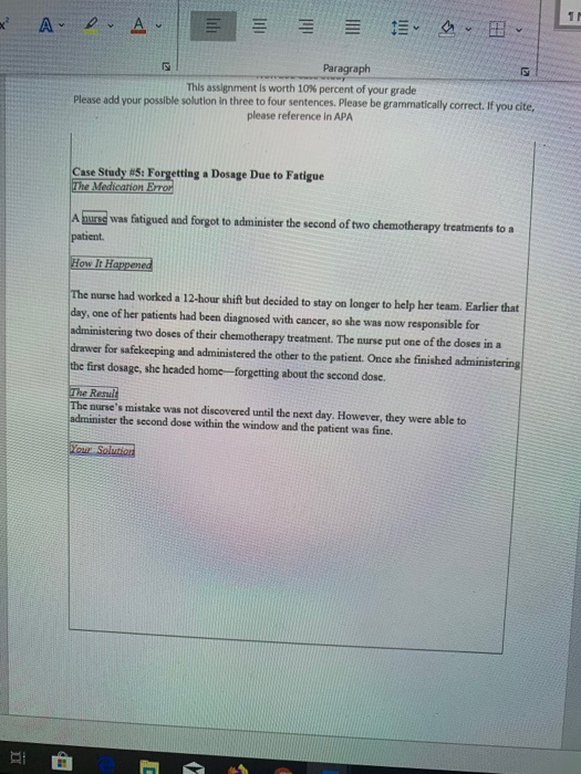 x A . A Paragraph This assignment is worth 10% percent of your grade Please add your possible solution in three to four sente
