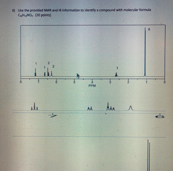 6) Use the provided NMR and IR information to identify a compound with molecular formula CH19NO2. (20 points) 6 ili 5 PPM لر