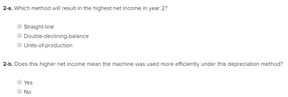 2-a. Which method will result in the highest net income in year 2? Straight-line Double-declining-balance Units-of-production