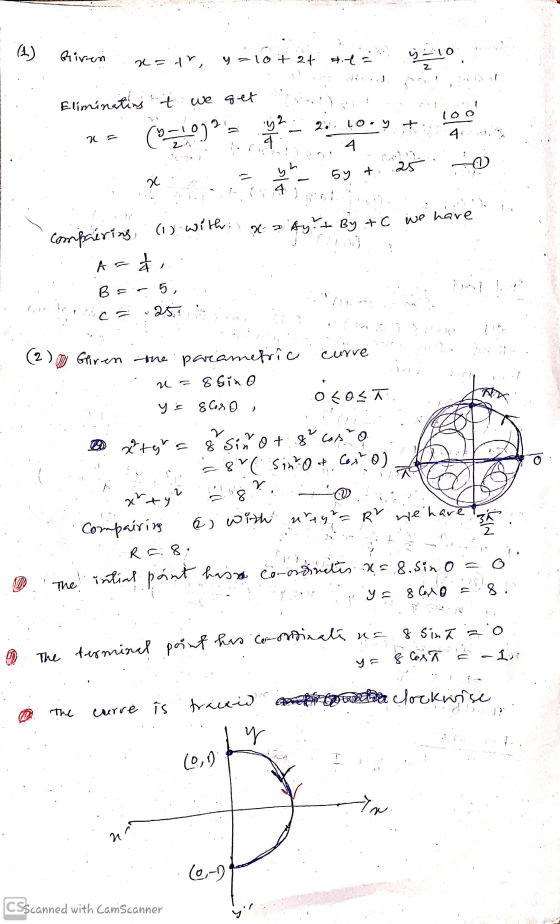 Giren x=tr, y=10+ 2t al. = 40 ? Eliminating t we get cra n i 5y + 25 -0 . E compaéring (1) with x a byt By + c we have Bec5