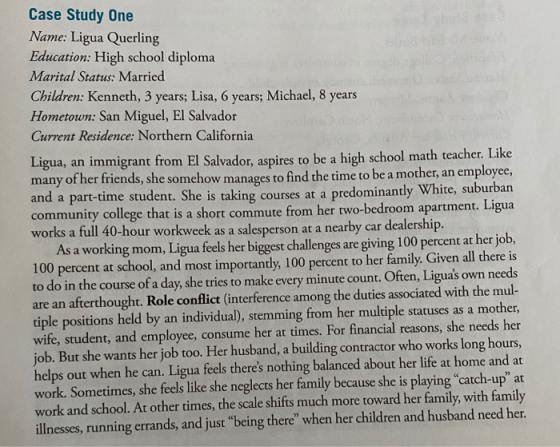 Case Study One Name: Ligua Querling Education: High school diploma Marital Status: Married Children: Kenneth, 3 years; Lisa,